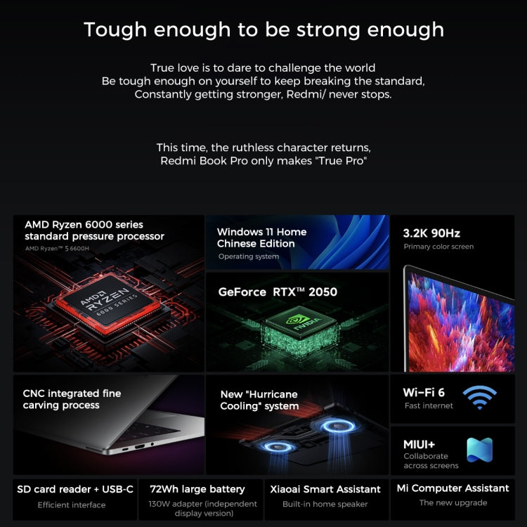 Xiaomi RedmiBook Pro 15 Laptop 2022 15,6 pollici, Windows 11 Home Versione cinese, AMD Ryzen 5 6600H Hexa Core RTX2050 Grafica discreta, R5-6600H RTX2050