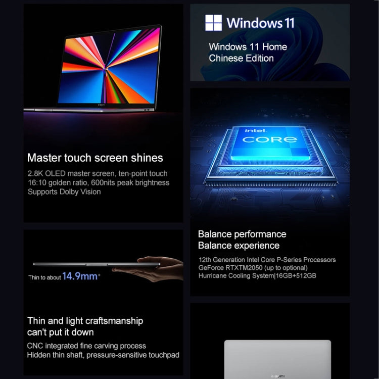 Laptop Xiaomi Book Pro 14 2022, touch screen da 14 pollici Windows 11 Home versione cinese, grafica integrata Intel 12th Gen Core i5-1240P, i5-1240P
