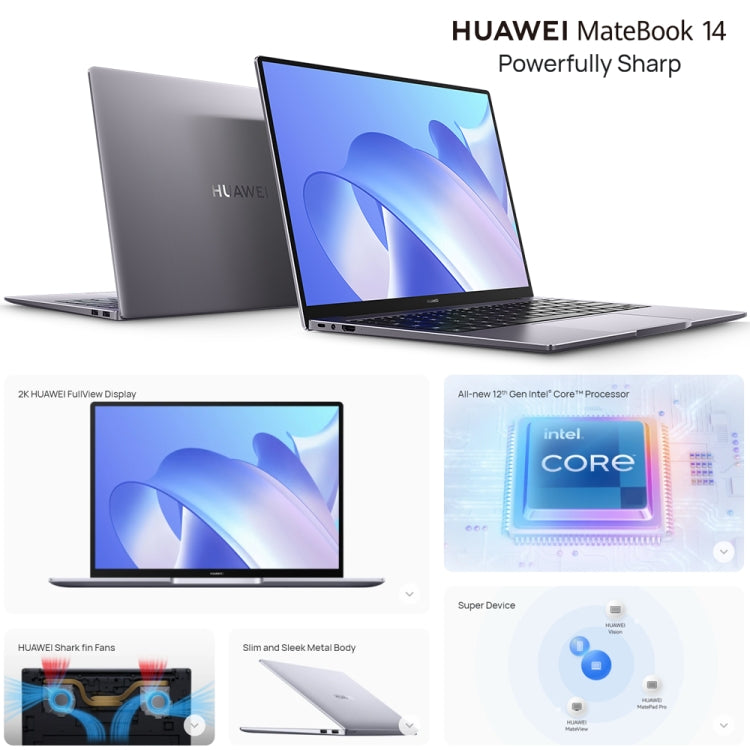 Laptop HUAWEI MateBook 14, touch screen da 14 pollici Windows 11 Home versione cinese, grafica integrata Intel 12th Gen Core i5-1240P, 16GB+512GB, 16GB+1TB