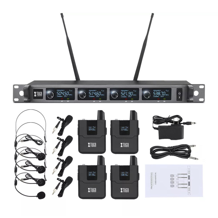Sistema microfonico wireless XTUGA A140-B 4 Cuffie BodyPack Microfono lavalier, A140-B