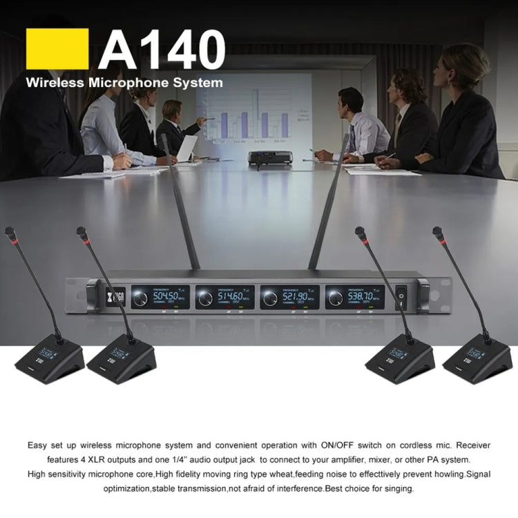 XTUGA A140-C Sistema microfonico wireless UHF a 4 canali Quattro microfoni per conferenza, A140-C