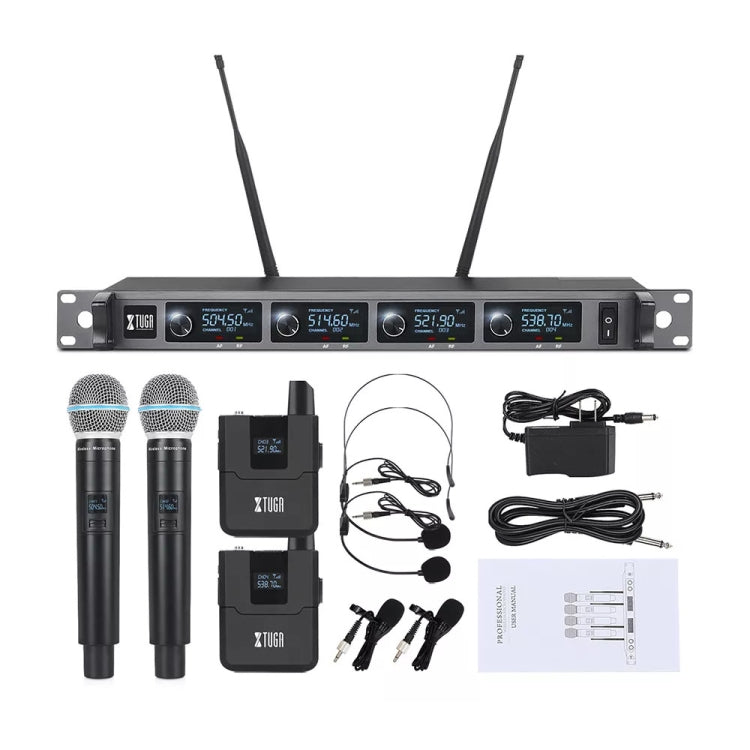 Sistema microfonico wireless XTUGA A140-HB Microfono auricolare Lavalier palmare a 4 canali, A140-HB