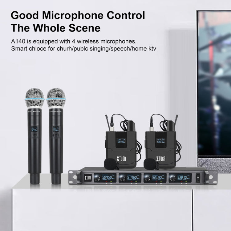 Sistema microfonico wireless XTUGA A140-HB Microfono auricolare Lavalier palmare a 4 canali, A140-HB