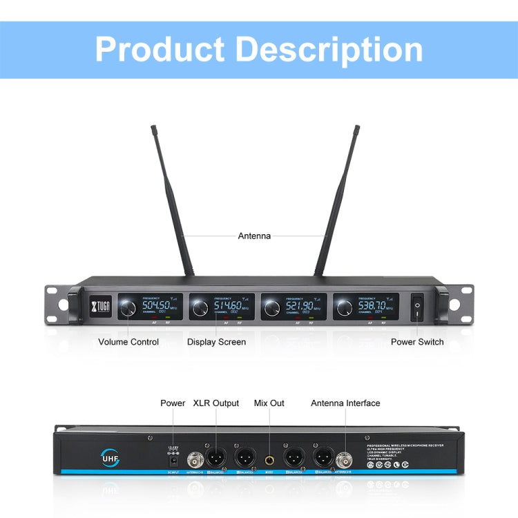 Sistema microfonico wireless XTUGA A140-HB Microfono auricolare Lavalier palmare a 4 canali, A140-HB