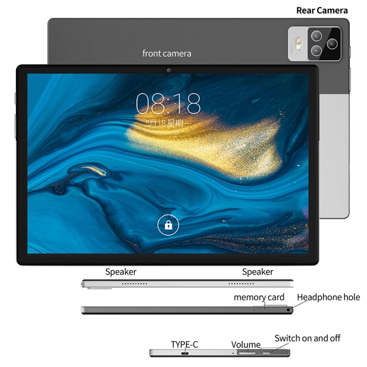 Tablet PC BDF P70 4G LTE da 10,1 pollici, Android 12 MTK6762 Octa Core, supporto Dual SIM, spina europea, 8GB+256GB