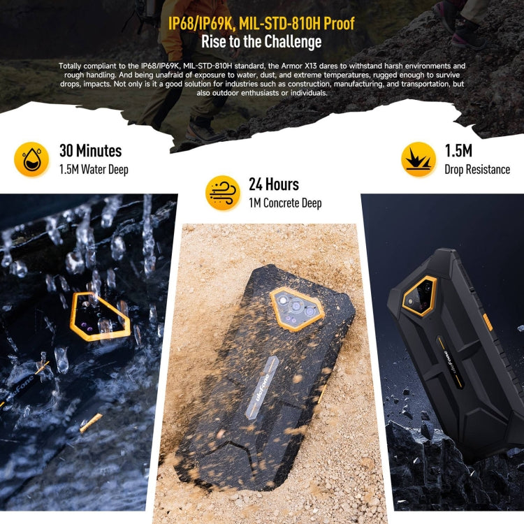 Ulefone Armor X13, telefono robusto IP68/IP69K, Android 13 MediaTek Helio G36 Octa Core da 6,52 pollici, rete: 4G, NFC, OTG, 6GB+64GB
