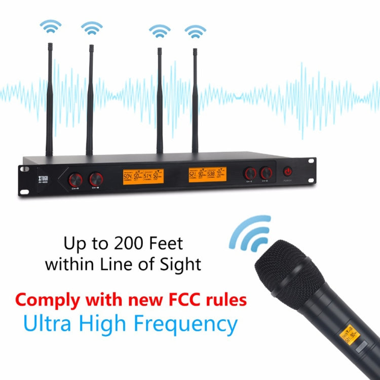 XTUGA A400-HB Sistema microfonico wireless UHF professionale a 4 canali con 2 microfoni palmari e 2 con cuffia, A400-HB
