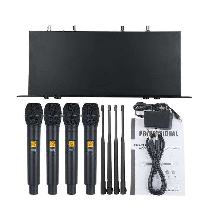 XTUGA A400-H Sistema microfonico wireless UHF professionale a 4 canali con 4 microfoni palmari, A400-H