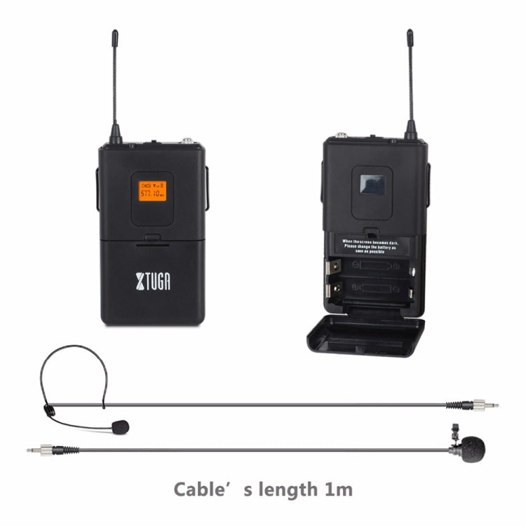 XTUGA A400-B Sistema microfonico wireless UHF professionale a 4 canali con 4 microfoni Lavalier BodyPack, A400-B