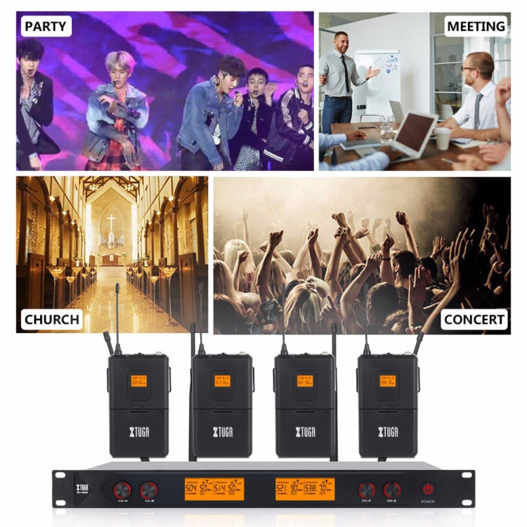 XTUGA A400-B Sistema microfonico wireless UHF professionale a 4 canali con 4 microfoni Lavalier BodyPack, A400-B
