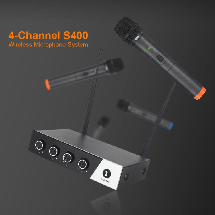 XTUGA S400 Sistema microfonico wireless UHF professionale a 4 canali con 4 microfoni palmari, US Plug, EU Plug, AU Plug, UK Plug