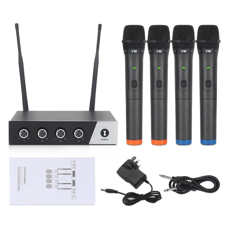 XTUGA S400 Sistema microfonico wireless UHF professionale a 4 canali con 4 microfoni palmari, US Plug, EU Plug, AU Plug, UK Plug