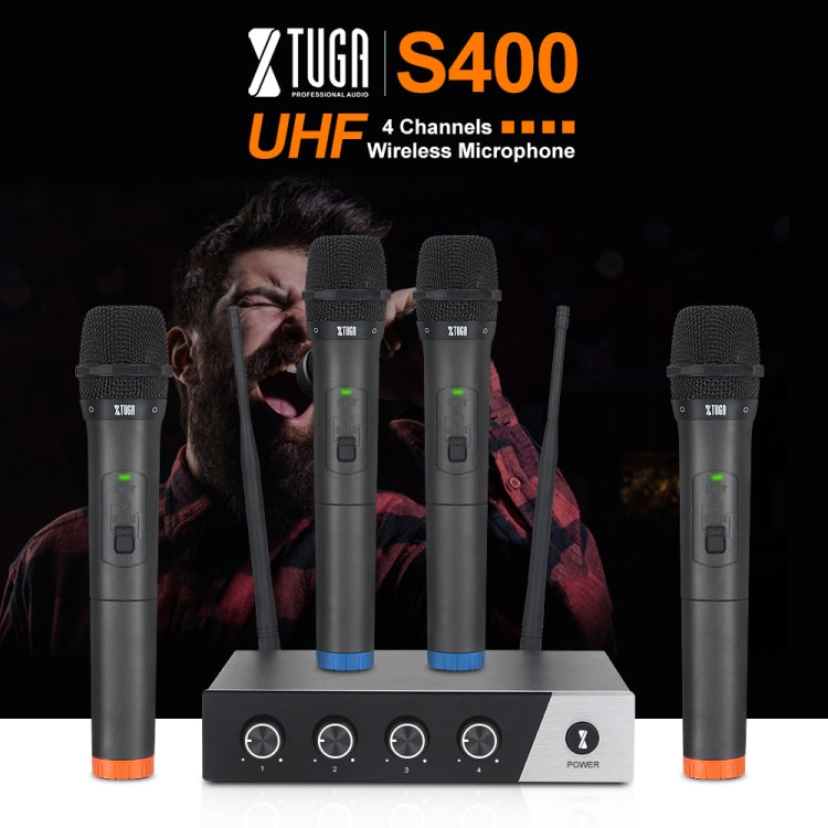 XTUGA S400 Sistema microfonico wireless UHF professionale a 4 canali con 4 microfoni palmari, US Plug, EU Plug, AU Plug, UK Plug