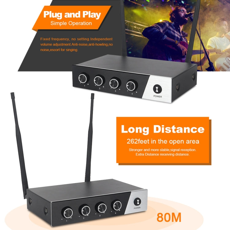 XTUGA S400 Sistema microfonico wireless UHF professionale a 4 canali con 4 microfoni palmari, US Plug, EU Plug, AU Plug, UK Plug