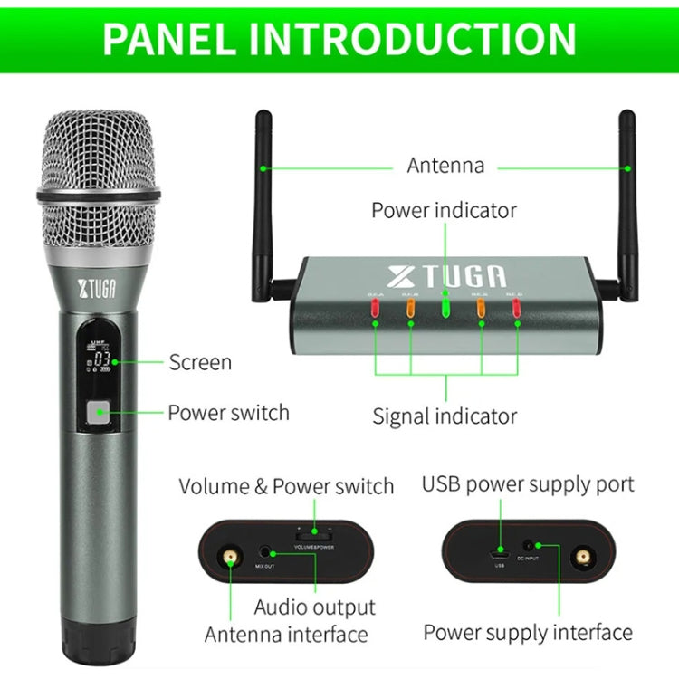 XTUGA U-F4600 Sistema microfonico wireless UHF professionale a 4 canali con 4 microfoni palmari, US Plug, EU Plug, AU Plug, UK Plug