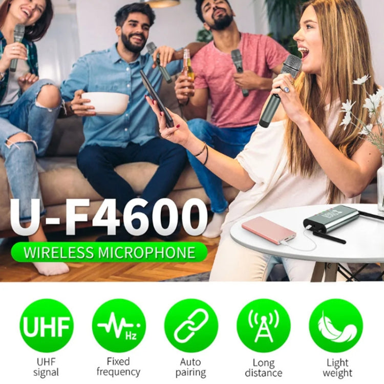XTUGA U-F4600 Sistema microfonico wireless UHF professionale a 4 canali con 4 microfoni palmari, US Plug, EU Plug, AU Plug, UK Plug