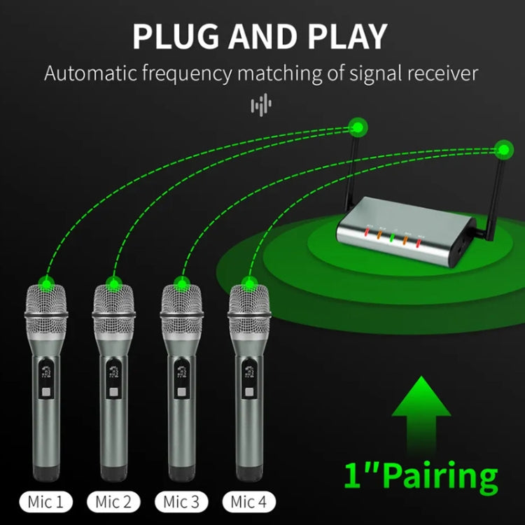 XTUGA U-F4600 Sistema microfonico wireless UHF professionale a 4 canali con 4 microfoni palmari, US Plug, EU Plug, AU Plug, UK Plug