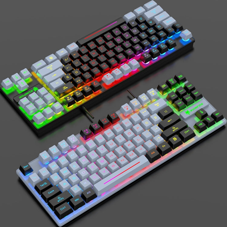 Tastiera da gioco cablata USB XUNFOX K10 a 87 tasti Rainbow Blacklit