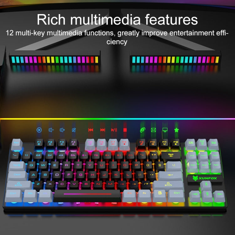 Tastiera da gioco cablata USB XUNFOX K10 a 87 tasti Rainbow Blacklit