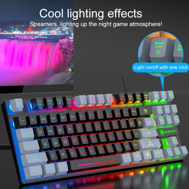 Tastiera da gioco cablata USB XUNFOX K10 a 87 tasti Rainbow Blacklit