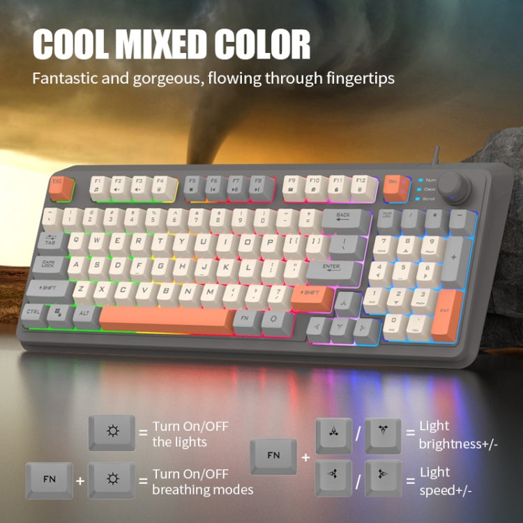 XUNFOX K82 Tastiera da gioco cablata USB a tre colori a 94 tasti con illuminazione nera