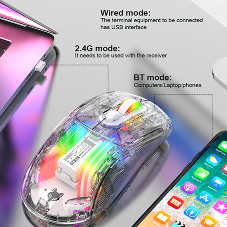 XUNFOX XYH20RGB Mouse da gioco cablato con luce RGB trasparente da 2400 DPI, Wired