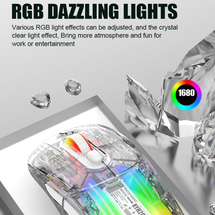XUNFOX XYH20RGB 2.4G + BT + mouse da gioco cablato trasparente 2400 DPI RGB leggero, 2.4G + BT + Wired