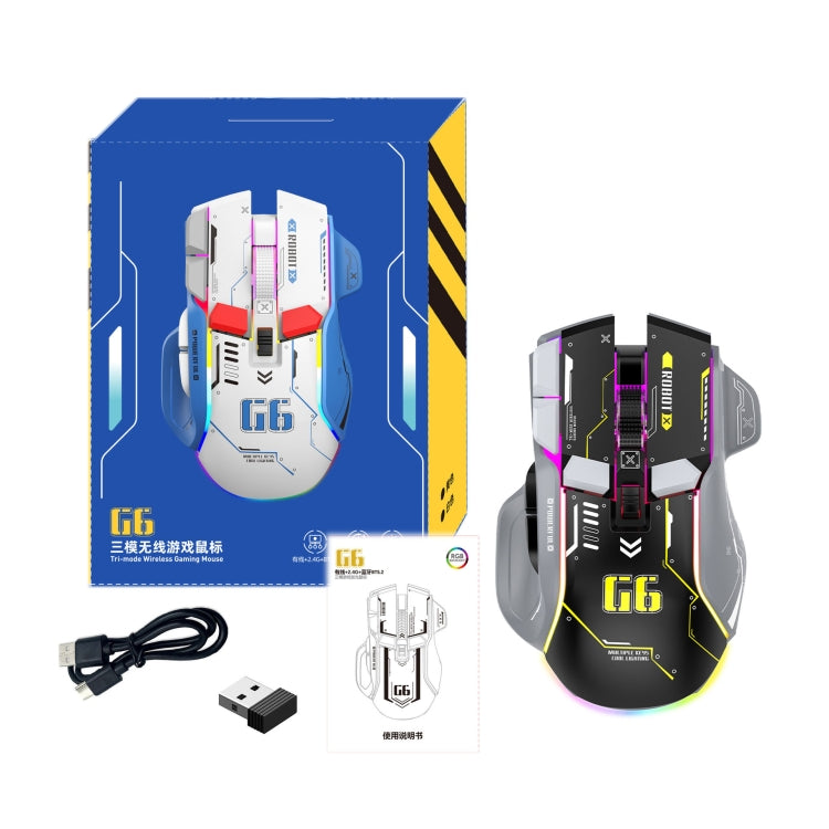 Mouse da gioco wireless HXSJ G6 10 tasti RGB 12800 DPI Tri-mode