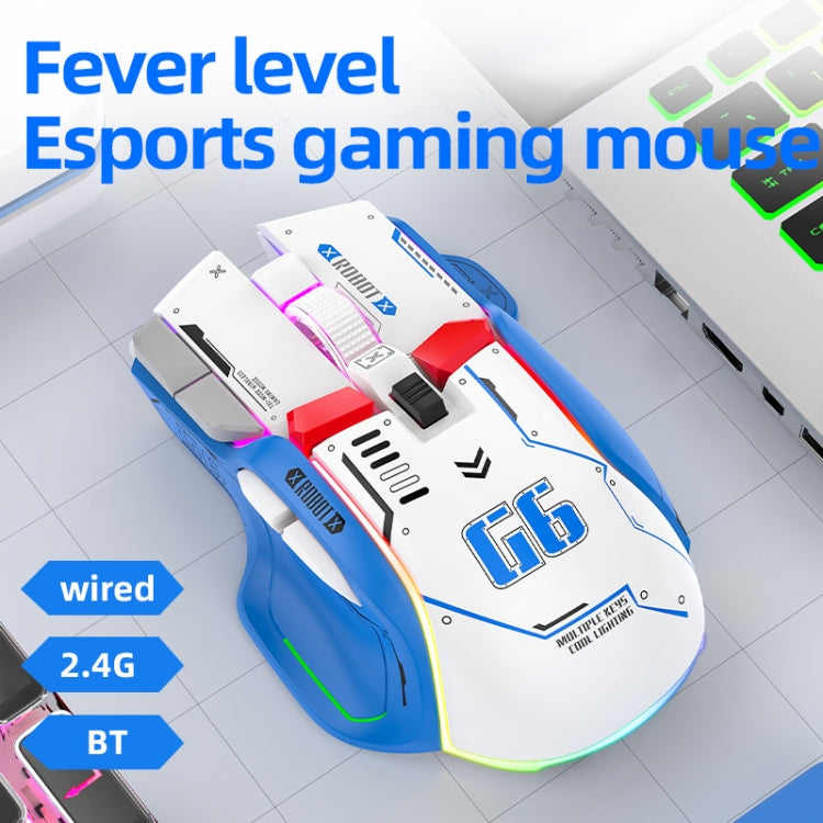 Mouse da gioco wireless HXSJ G6 10 tasti RGB 12800 DPI Tri-mode