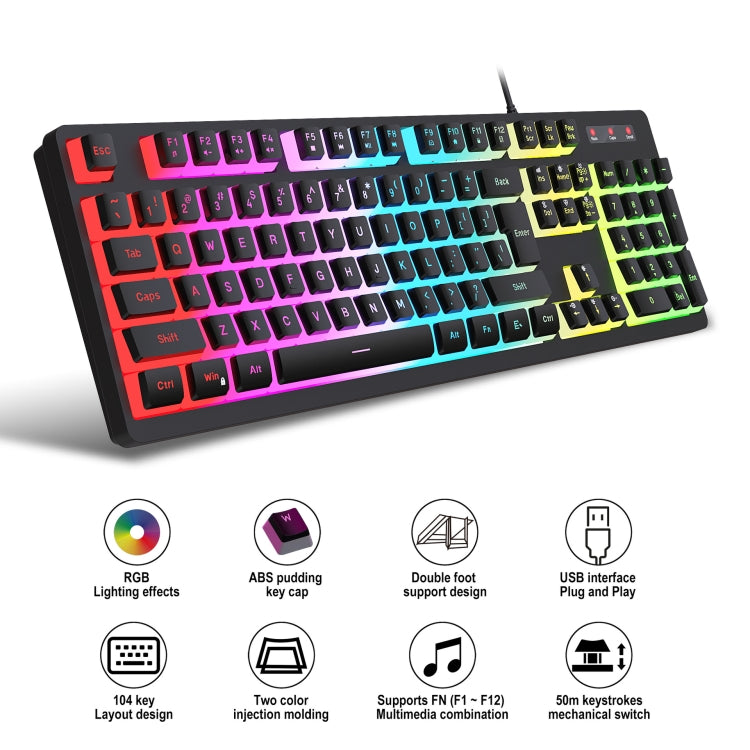 HXSJ L200+X100 set tastiera e mouse retroilluminati RGB cablati 104 copritasti Pudding + mouse 3600 DPI, L200+X100