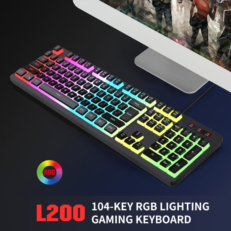 HXSJ L200+X100 set tastiera e mouse retroilluminati RGB cablati 104 copritasti Pudding + mouse 3600 DPI, L200+X100