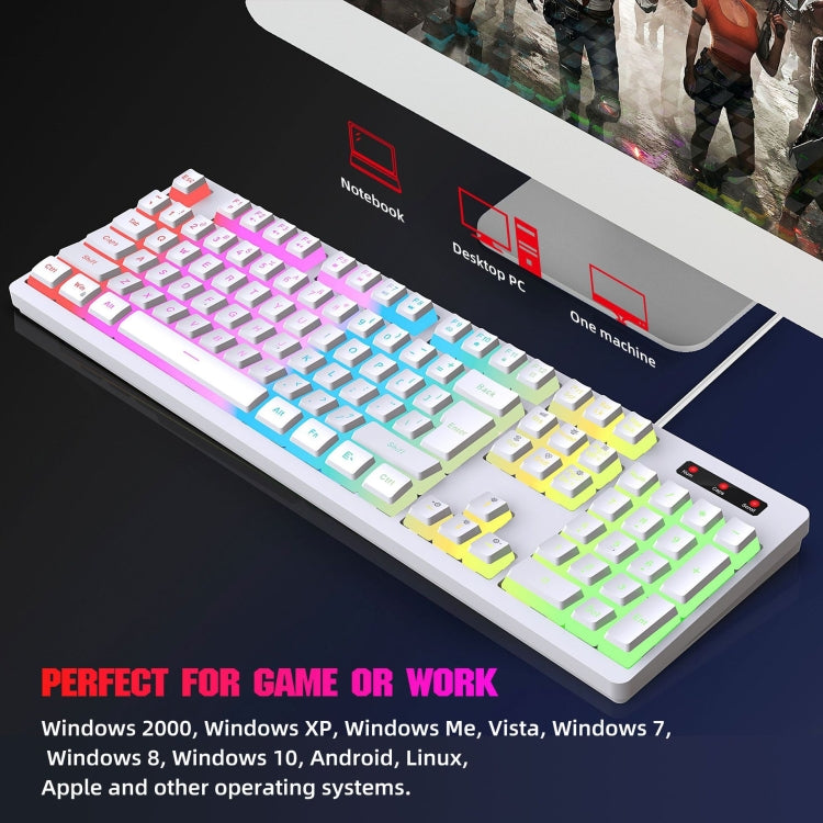 HXSJ L200+X100 set tastiera e mouse retroilluminati RGB cablati 104 copritasti Pudding + mouse 3600 DPI, L200+X100