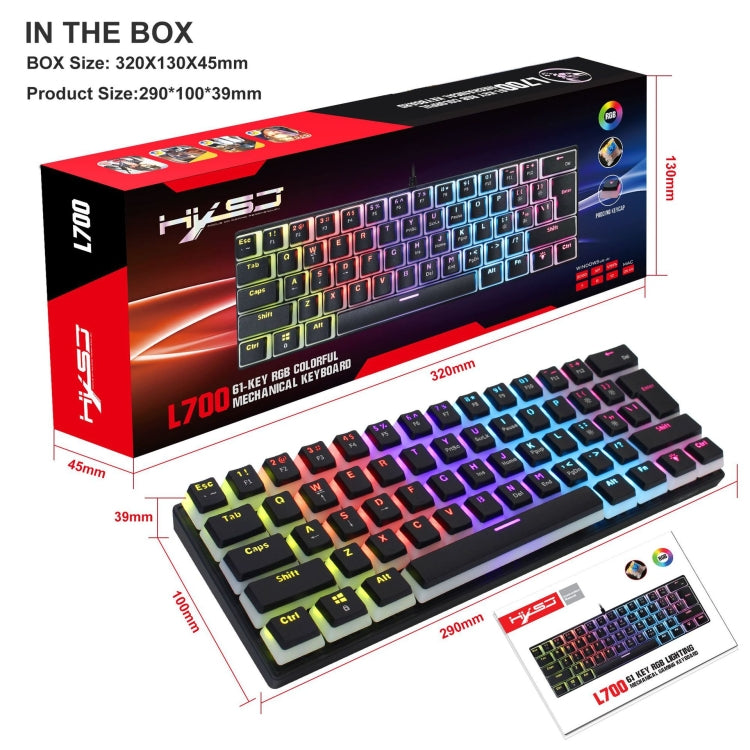 HXSJ L700 Tastiera meccanica RGB cablata 61 copritasti Pudding, L700