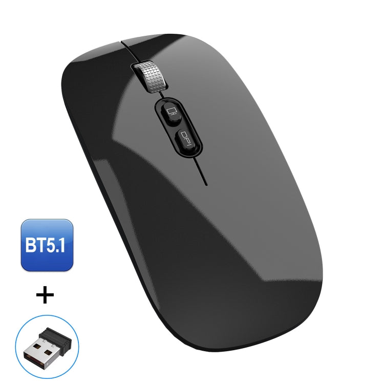 HXSJ M103 1600 DPI UV Dual Mode 2,4 GHz + Bluetooth 5.1 Mouse ricaricabile wireless, Dual Mode UV Black