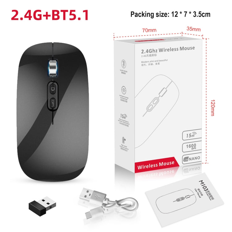 HXSJ M103 1600 DPI UV Dual Mode 2,4 GHz + Bluetooth 5.1 Mouse ricaricabile wireless, Dual Mode UV Black