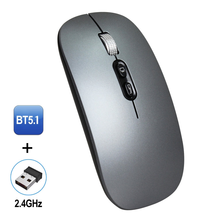 HXSJ M103 1600 DPI Dual Mode 2,4 GHz + Bluetooth 5.1 Mouse ricaricabile wireless, Dual Mode Grey, Dual Mode Silver