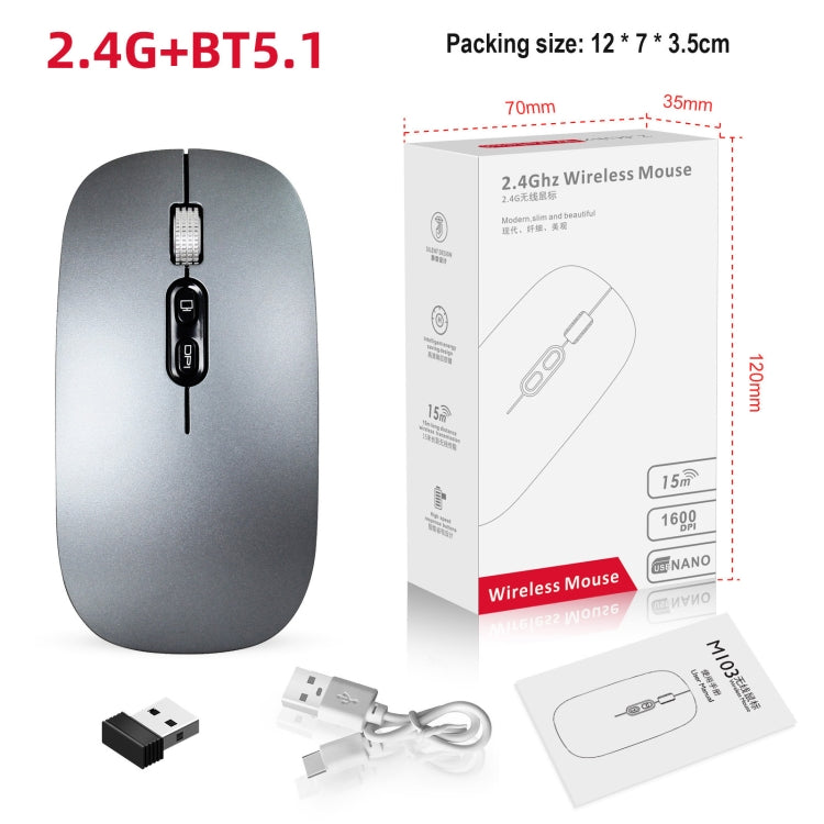 HXSJ M103 1600 DPI Dual Mode 2,4 GHz + Bluetooth 5.1 Mouse ricaricabile wireless, Dual Mode Grey, Dual Mode Silver