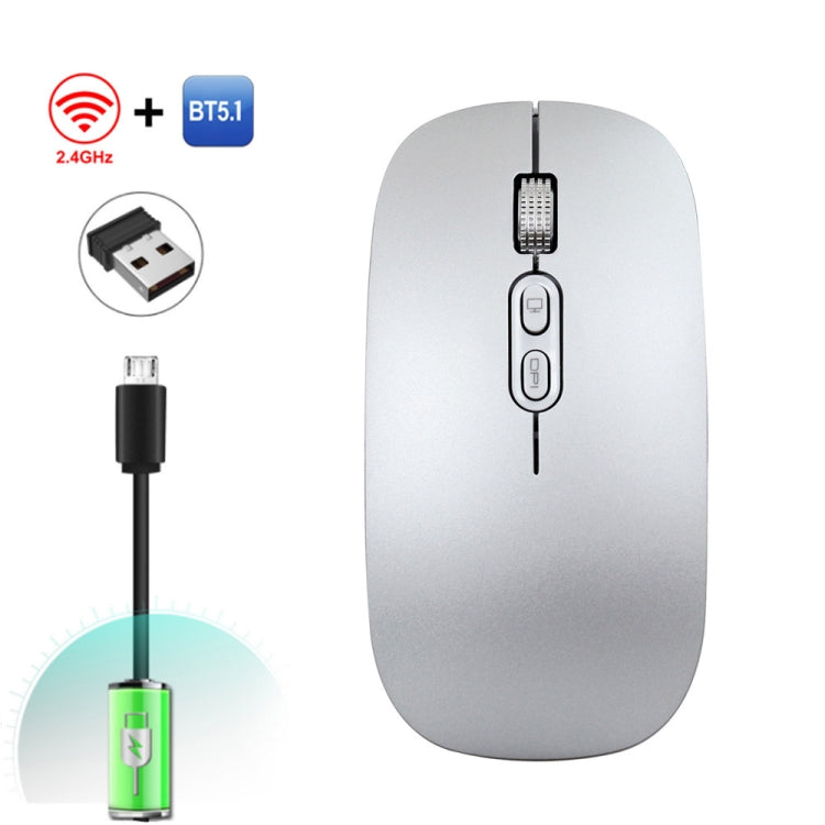 HXSJ M103 1600 DPI Dual Mode 2,4 GHz + Bluetooth 5.1 Mouse ricaricabile wireless, Dual Mode Grey, Dual Mode Silver