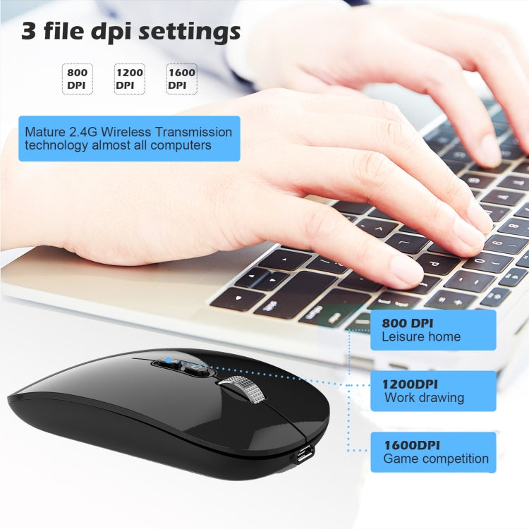 Mouse ricaricabile wireless HXSJ M103 1600 DPI 2,4 GHz, 2.4GHz Grey, 2.4GHz Silver