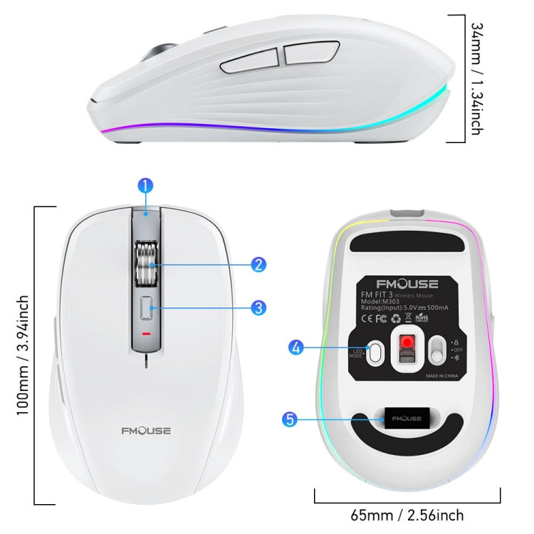 HXSJ M303 2400 DPI doppia modalità 2,4 GHz + mouse wireless Bluetooth 5.1