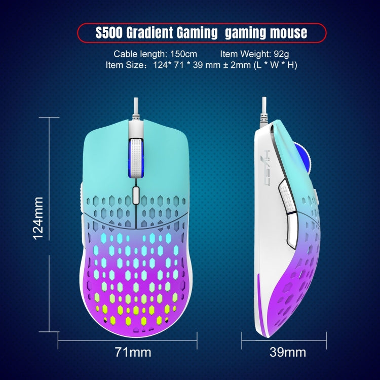 HXSJ S500 3600 DPI Mouse cablato luminoso colorato, lunghezza cavo: 1,5 m