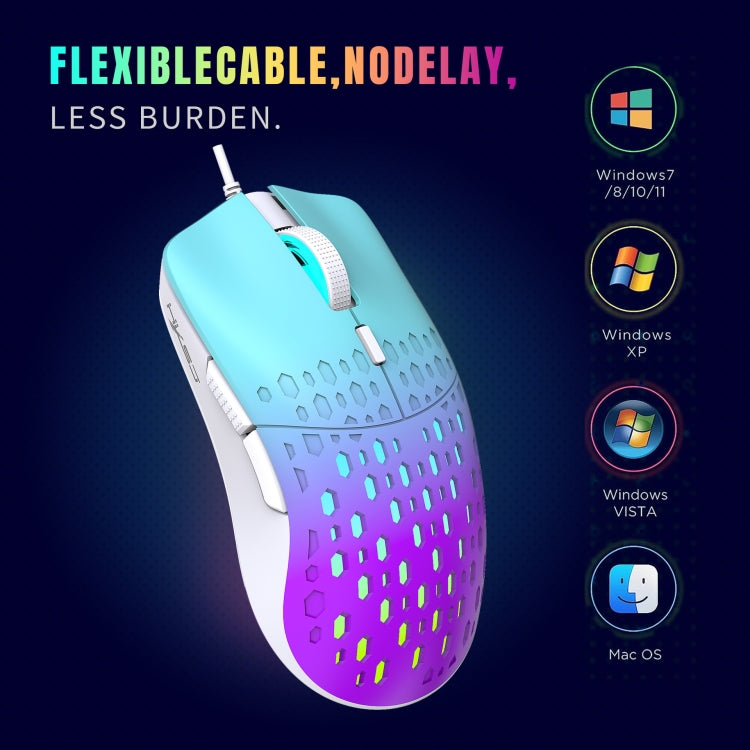 HXSJ S500 3600 DPI Mouse cablato luminoso colorato, lunghezza cavo: 1,5 m