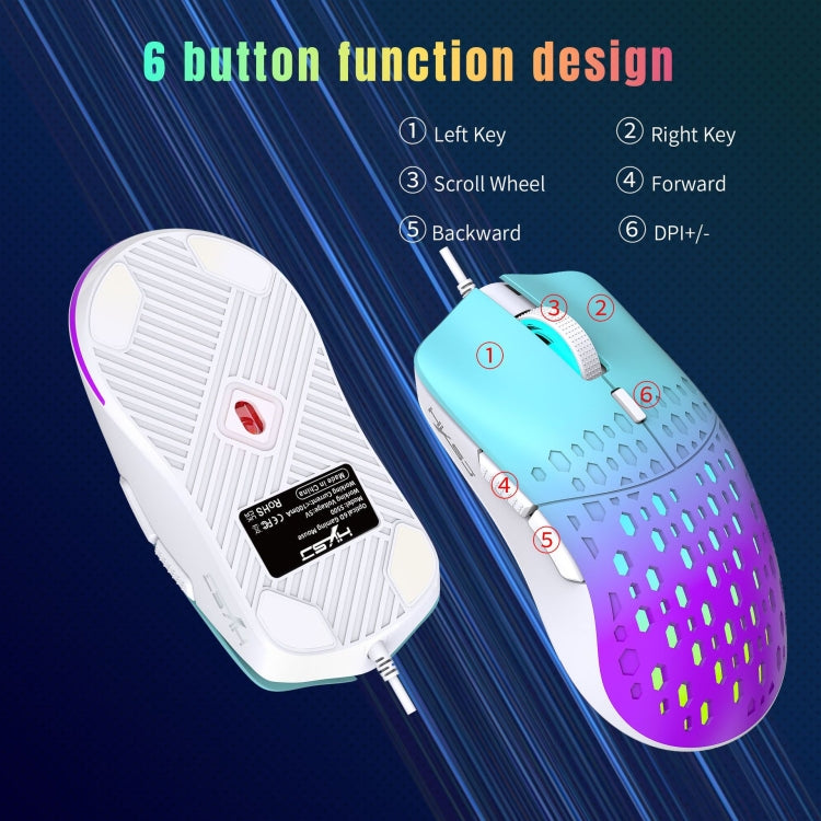 HXSJ S500 3600 DPI Mouse cablato luminoso colorato, lunghezza cavo: 1,5 m