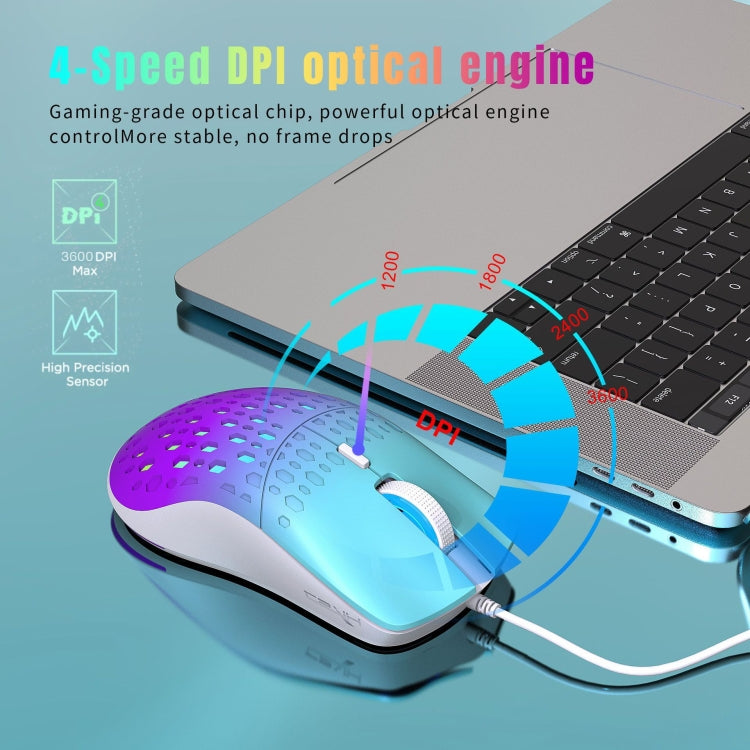 HXSJ S500 3600 DPI Mouse cablato luminoso colorato, lunghezza cavo: 1,5 m