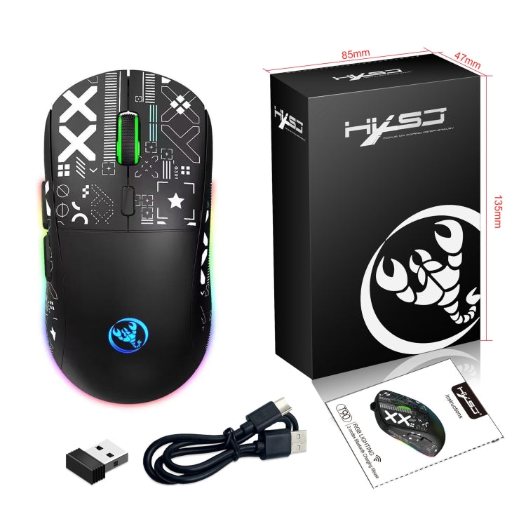 Mouse da gioco wireless a tre modalità con luce RGB HXSJ T90, T90