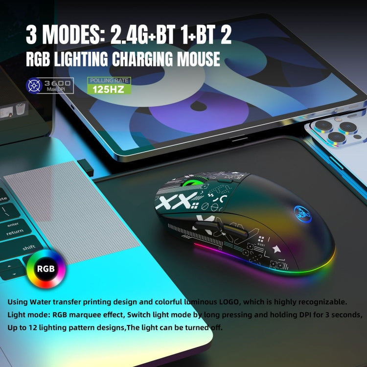 Mouse da gioco wireless a tre modalità con luce RGB HXSJ T90, T90