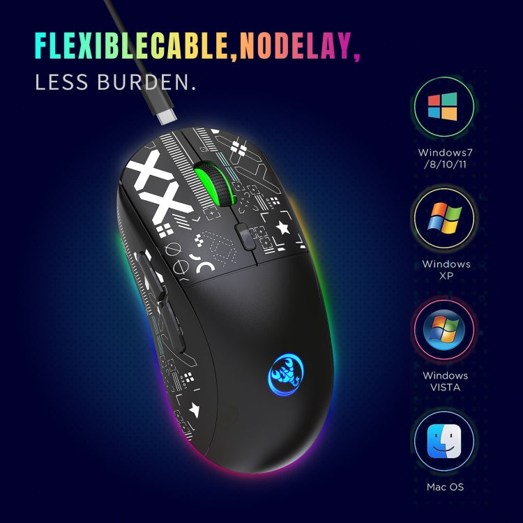 Mouse da gioco wireless a tre modalità con luce RGB HXSJ T90, T90