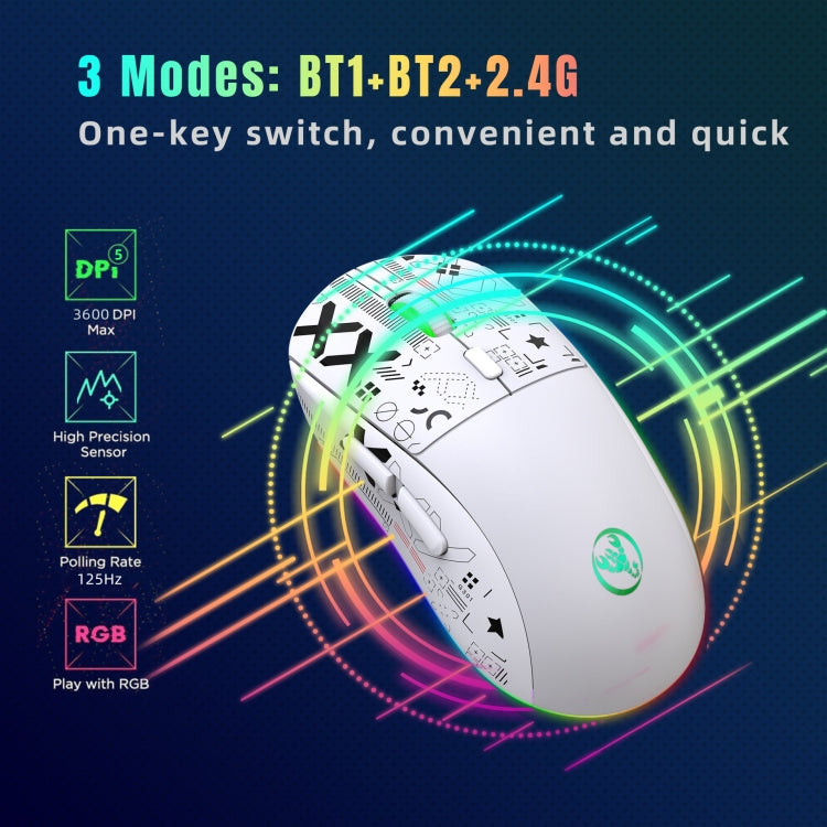 Mouse da gioco wireless a tre modalità con luce RGB HXSJ T90, T90