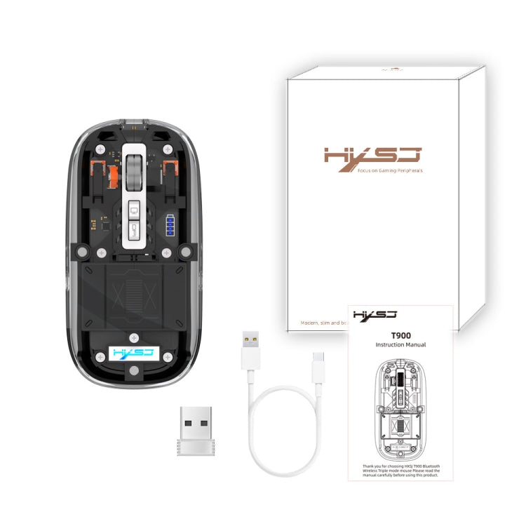 Mouse da gioco wireless a tre modalità con magnete trasparente HXSJ T900