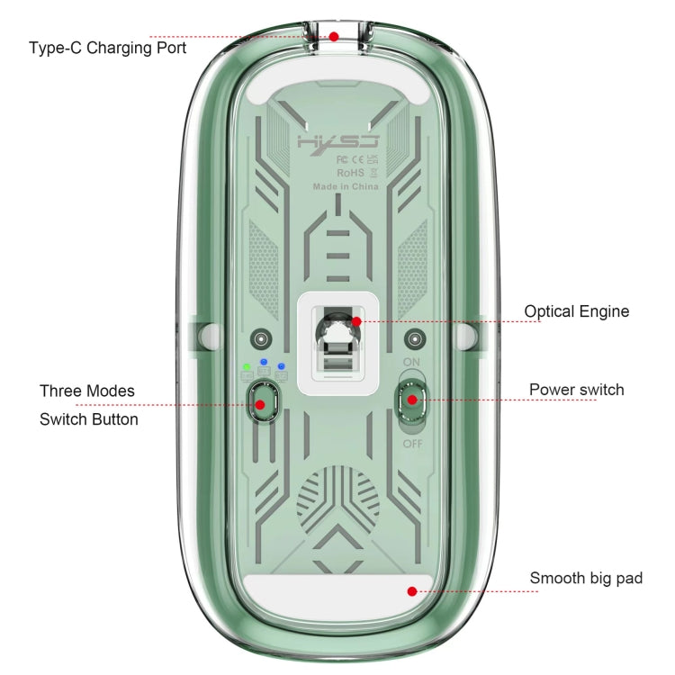 Mouse da gioco wireless a tre modalità con magnete trasparente HXSJ T900